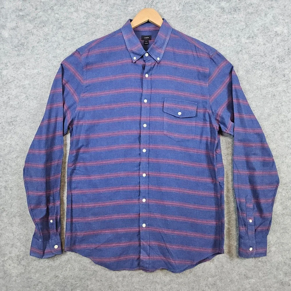 J Crew Men's Dark Blue & Red Striped Shirt Size XLT Button Down Preppy Colorful